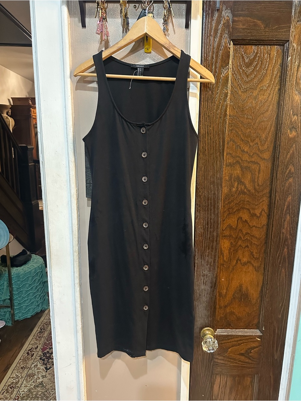 Forever 21 Black Button-Front Midi Tank Dress